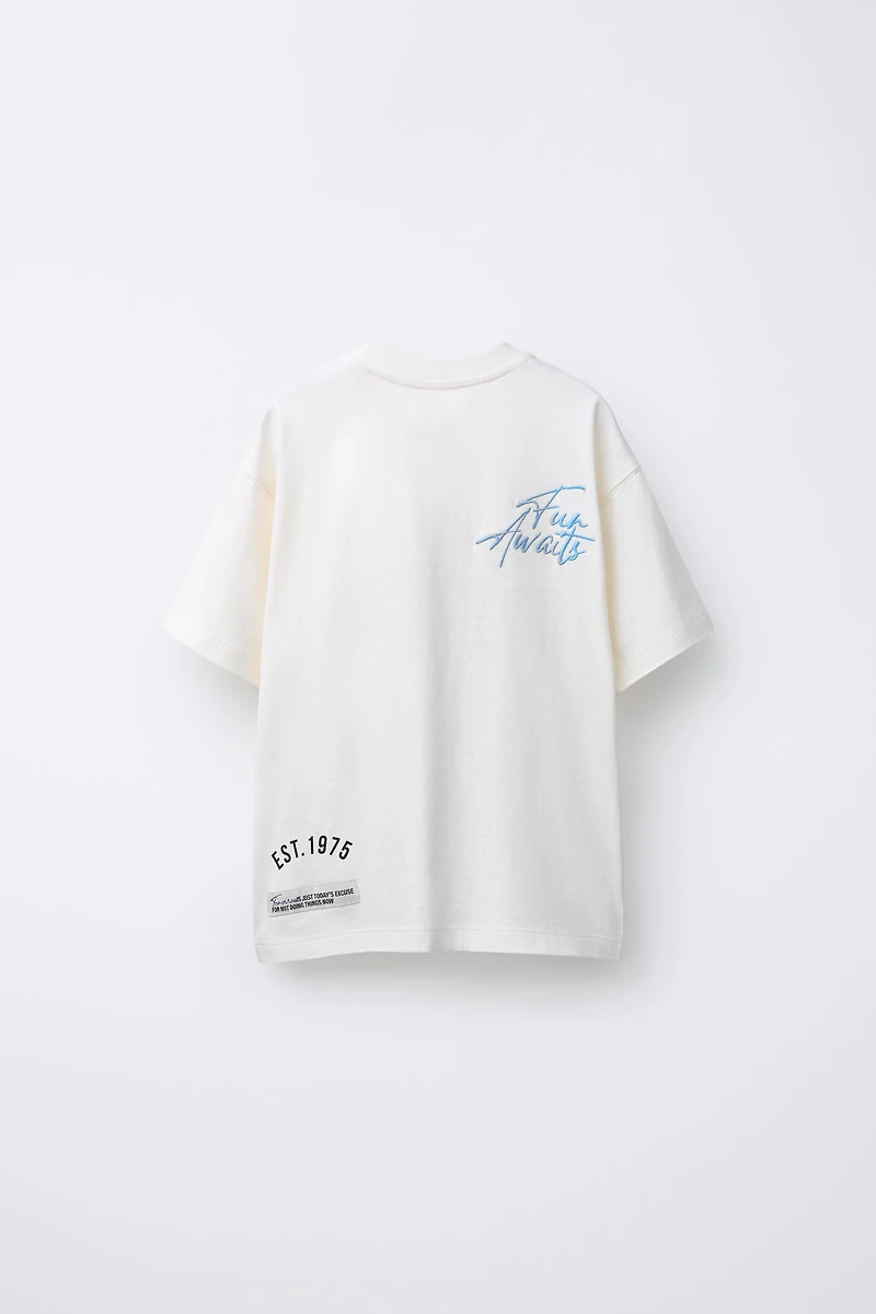 VARSITY TEXT AND LABEL T-SHIRT