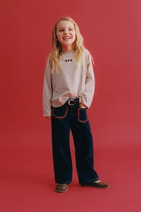 STRIPED T-SHIRT WITH EMBROIDERED HEARTS