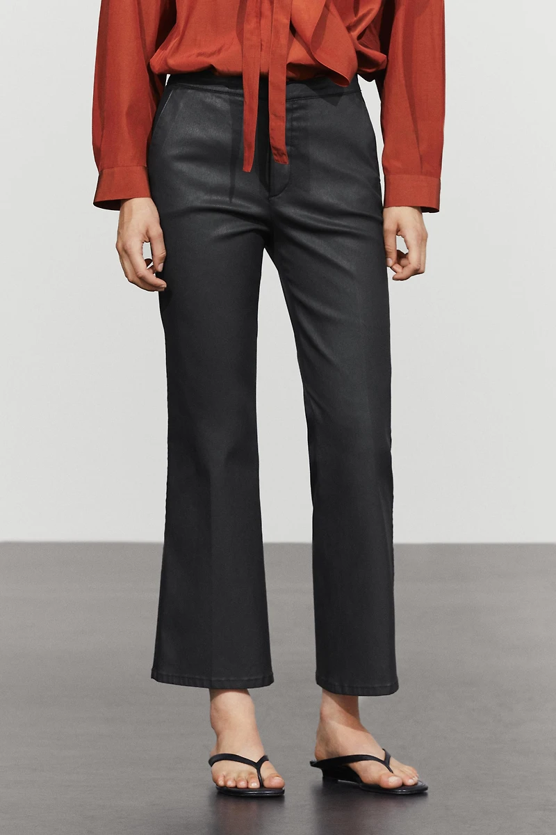 Rubberised cropped flare pants