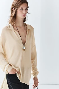 Cotton and silk blend polo sweater