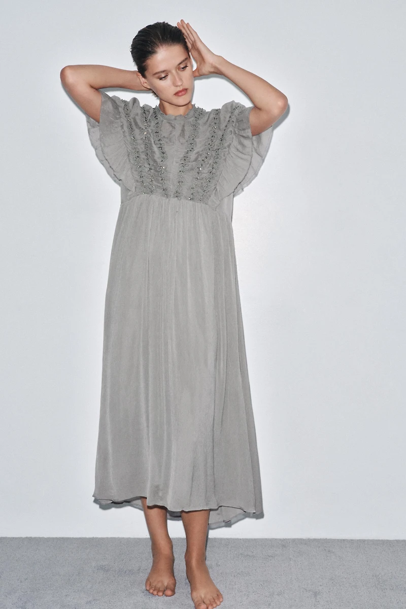 JEWELED KNOT TEXTURED DRESS