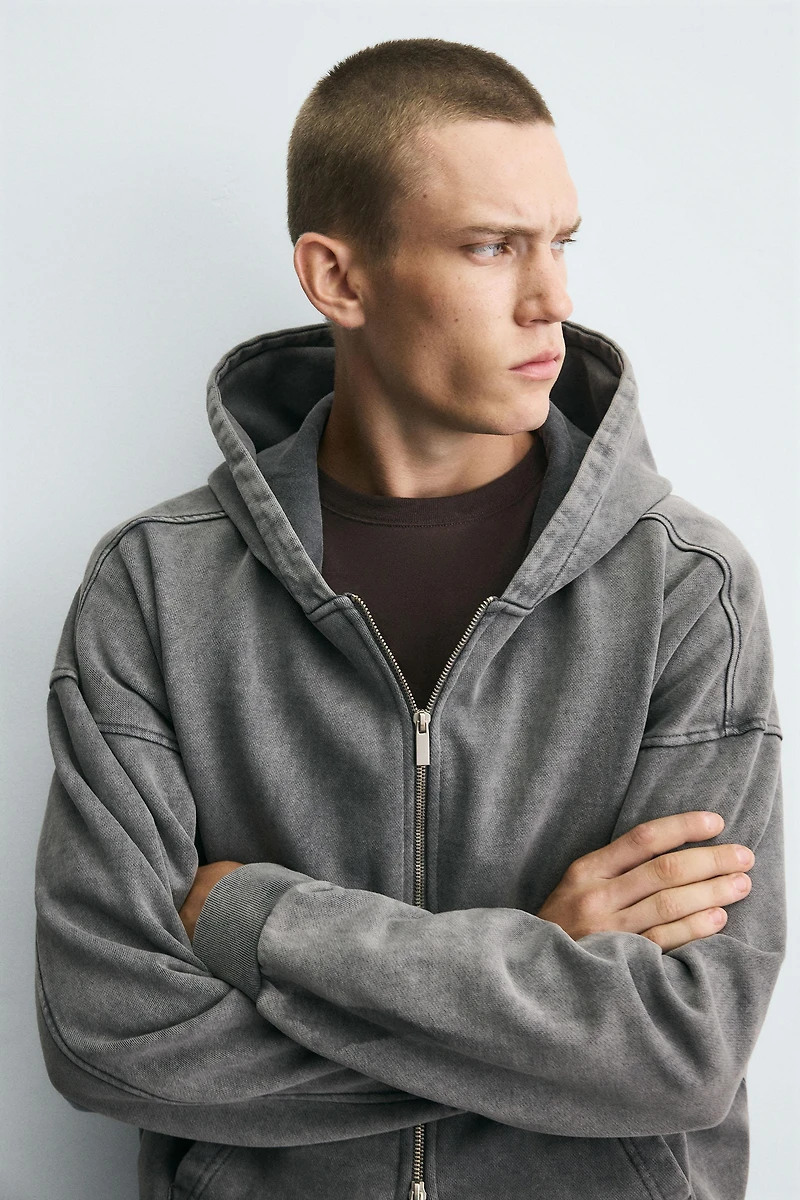WASHED HOODED ZIP SWEATSHIRT