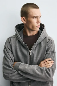 WASHED HOODED ZIP SWEATSHIRT