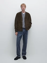 Wool and leather blend knit cardigan