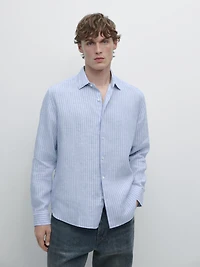 Regular fit striped linen shirt