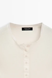 Button-up cotton T-shirt