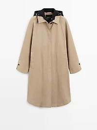 Cape trench coat with detachable hood