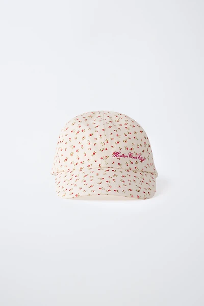 EMBROIDERED TEXT FLORAL CAP