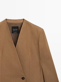 100% linen lapelless double-breasted blazer