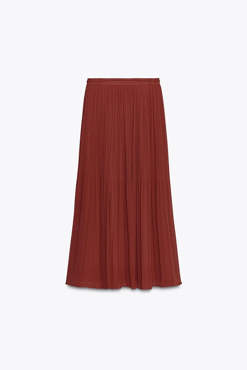 BELTED PLEATED MIDI SKIRT
