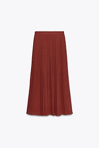 BELTED PLEATED MIDI SKIRT