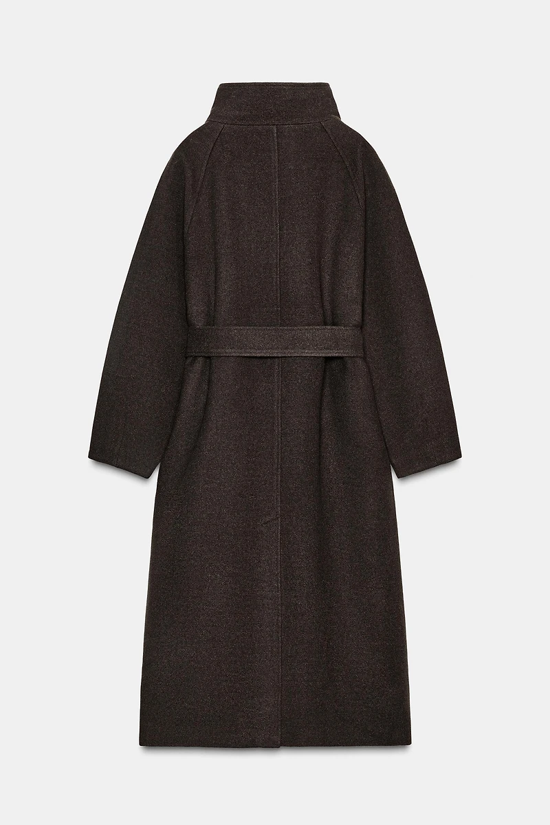SOFT HIGH-NECK BELTED COAT