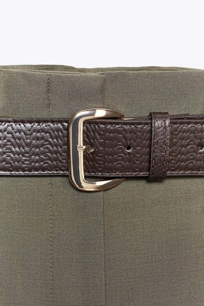 PAPER BAG BELTED PANTS