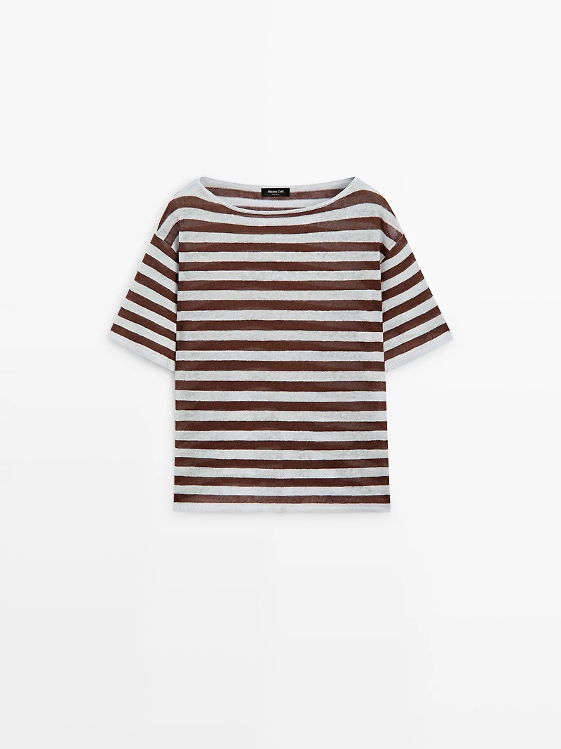 Striped linen boat neck T-shirt