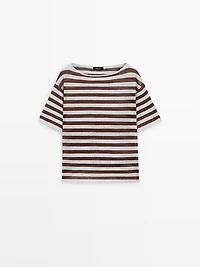 Striped linen boat neck T-shirt