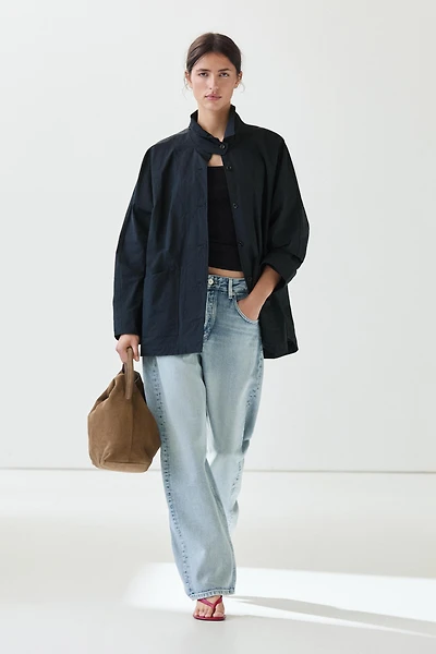 Jacket with buttoned collar strap