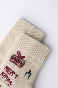 MID-CALF EMBROIDERED WOOL SOCKS