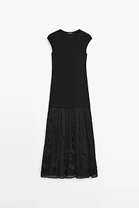 Long contrast pleated dress
