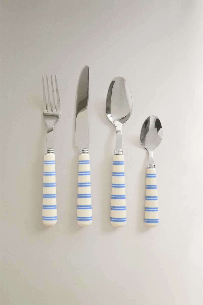 STRIPED HANDLE FLATWARE SET (SET OF 4)