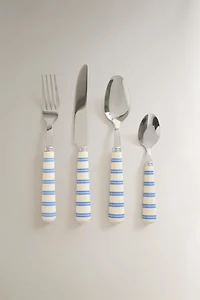 STRIPED HANDLE FLATWARE SET (SET OF 4)