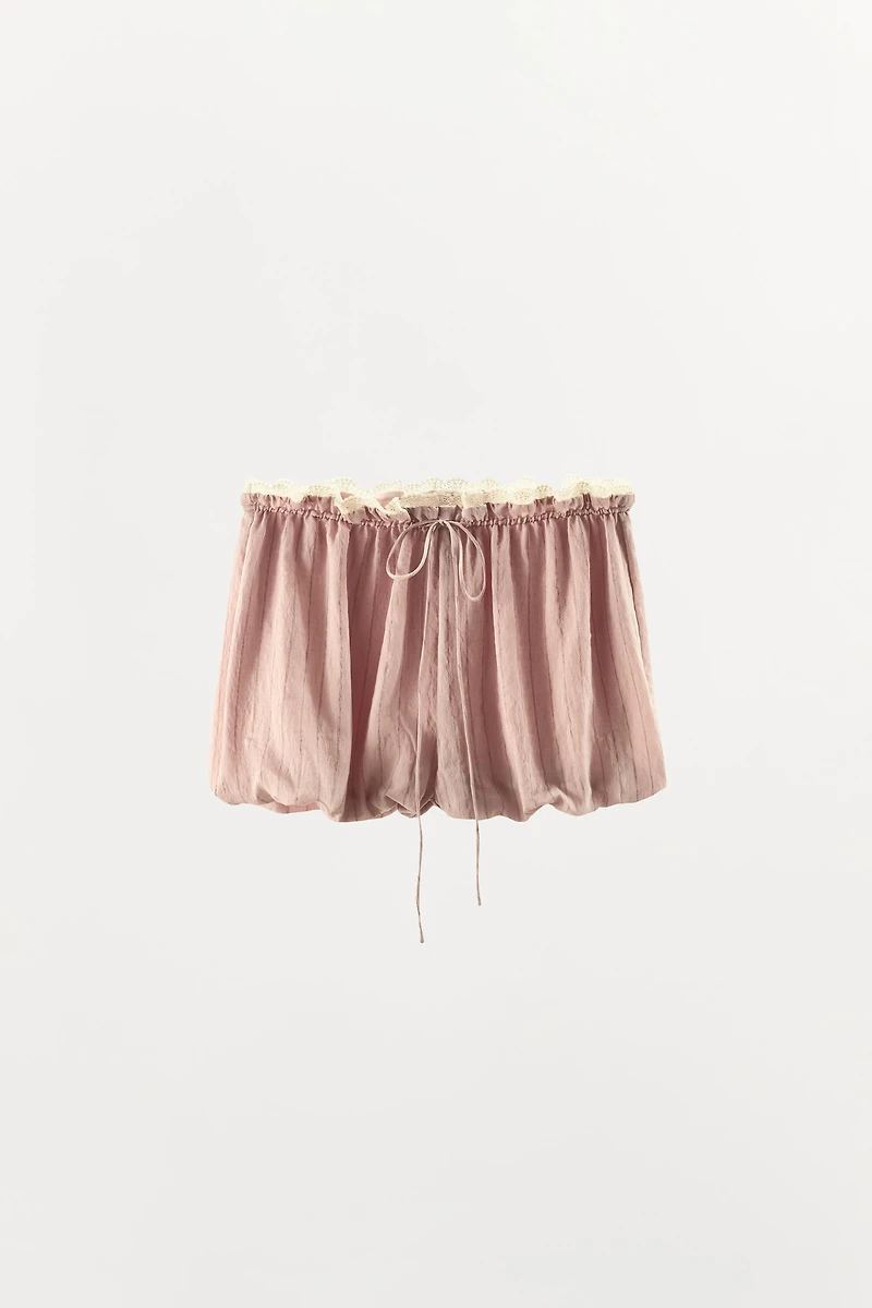 LACE TRIM STRIPED BALLOON SHORTS