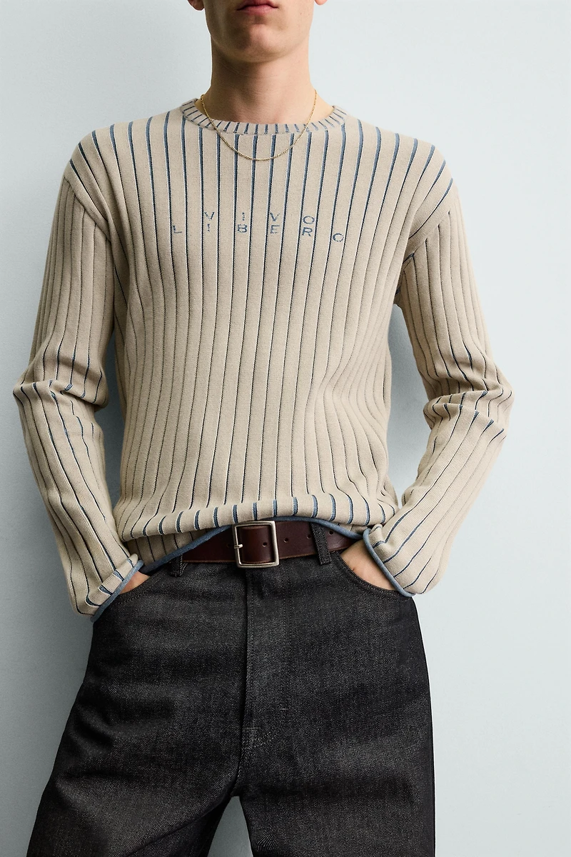 PRINTED TEXT RIBBED JUMPER
