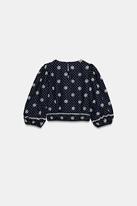 EMBROIDERED PERFORATED POLKA DOT BLOUSE