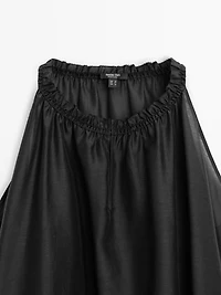 Cotton blend top with gathered neckline