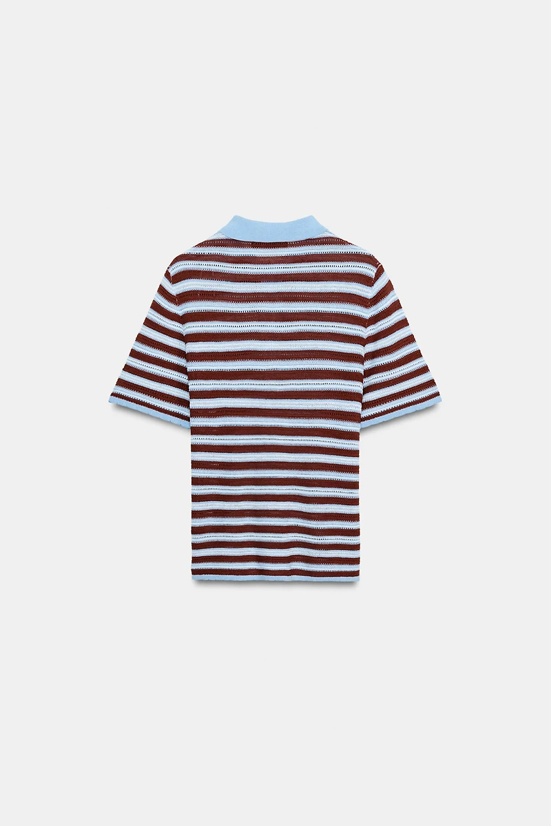 STRIPED KNIT POLO SHIRT