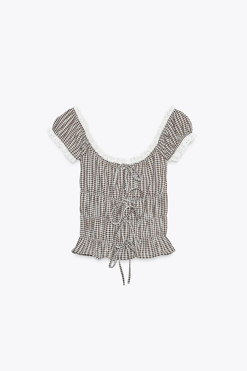 GINGHAM LACE TOP