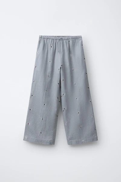 SEQUIN COTTON AND LINEN PANTS