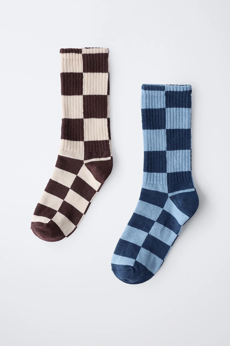 TWO-PACK OF CHECKERBOARD LONG SOCKS