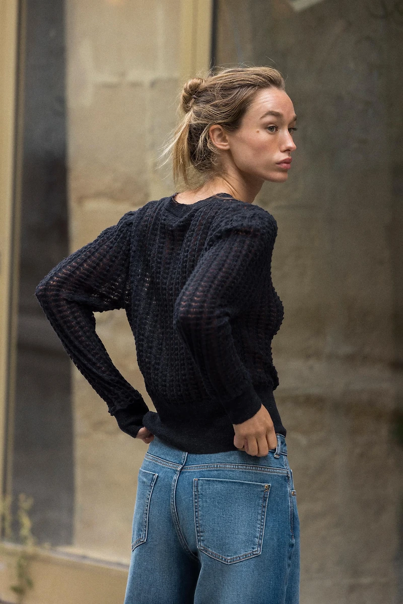 POINTELLE KNIT WOOL AND ALPACA CARDIGAN