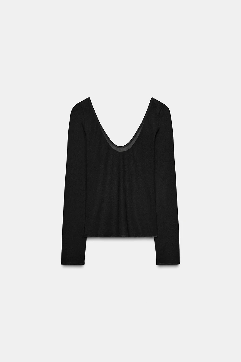 TOP SEMI-TRANSPARENT À MANCHES LONGUES