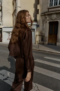 DIE-CUT HEM FAUX SUEDE JACKET