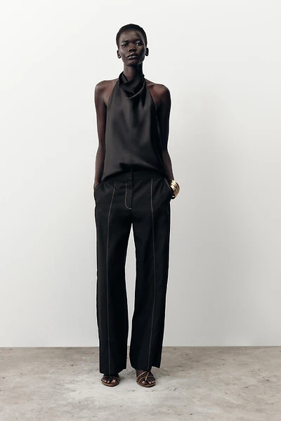 PANTALON DROIT SURPIQÛRES CONTRASTE