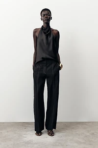 PANTALON DROIT SURPIQÛRES CONTRASTE