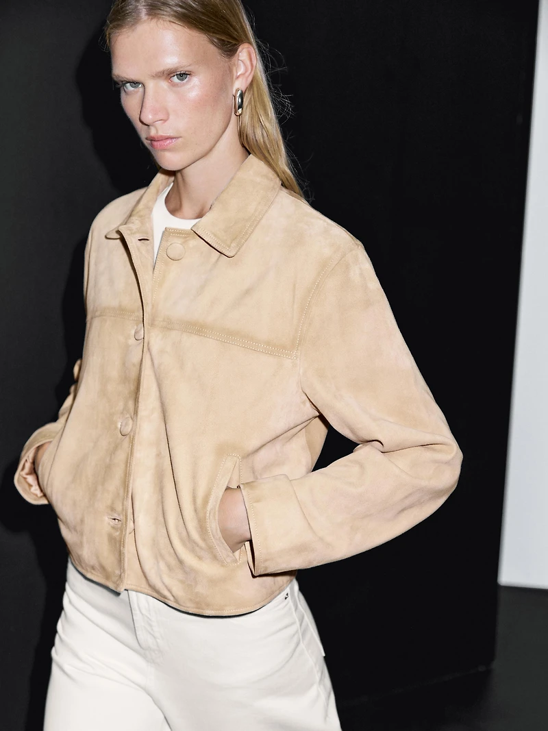 Short suede leather jacket