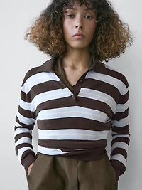 Cotton striped knit polo sweater