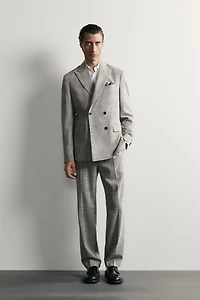 CHECKED WOOL BLEND PLEATED SUIT PANTS