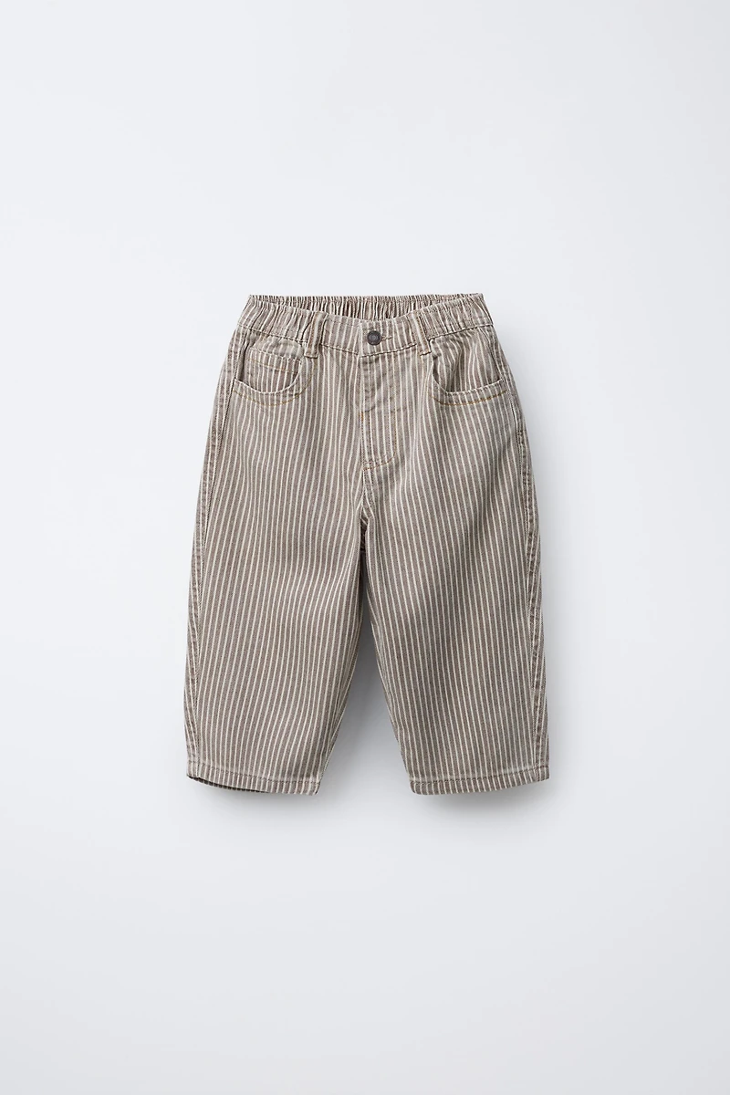 STRIPED TWILL BAGGY PANTS