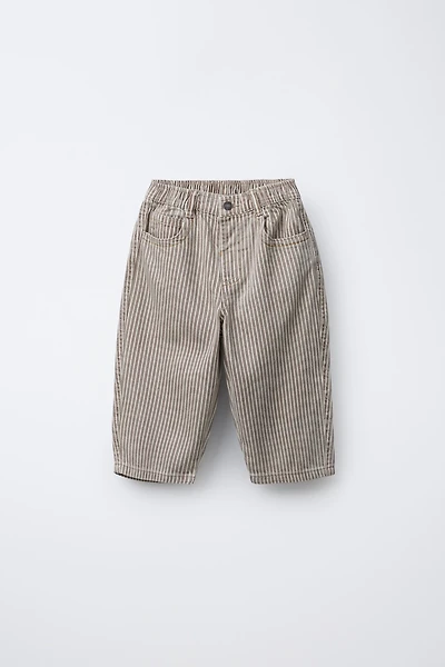 STRIPED TWILL BAGGY PANTS