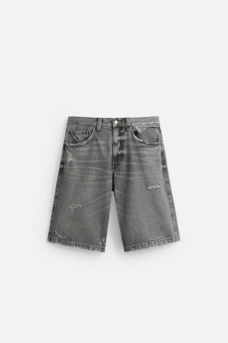 RIPPED BAGGY FIT DENIM SHORTS
