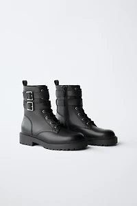 BOTTES EN CUIR À DOUBLE BOUCLE