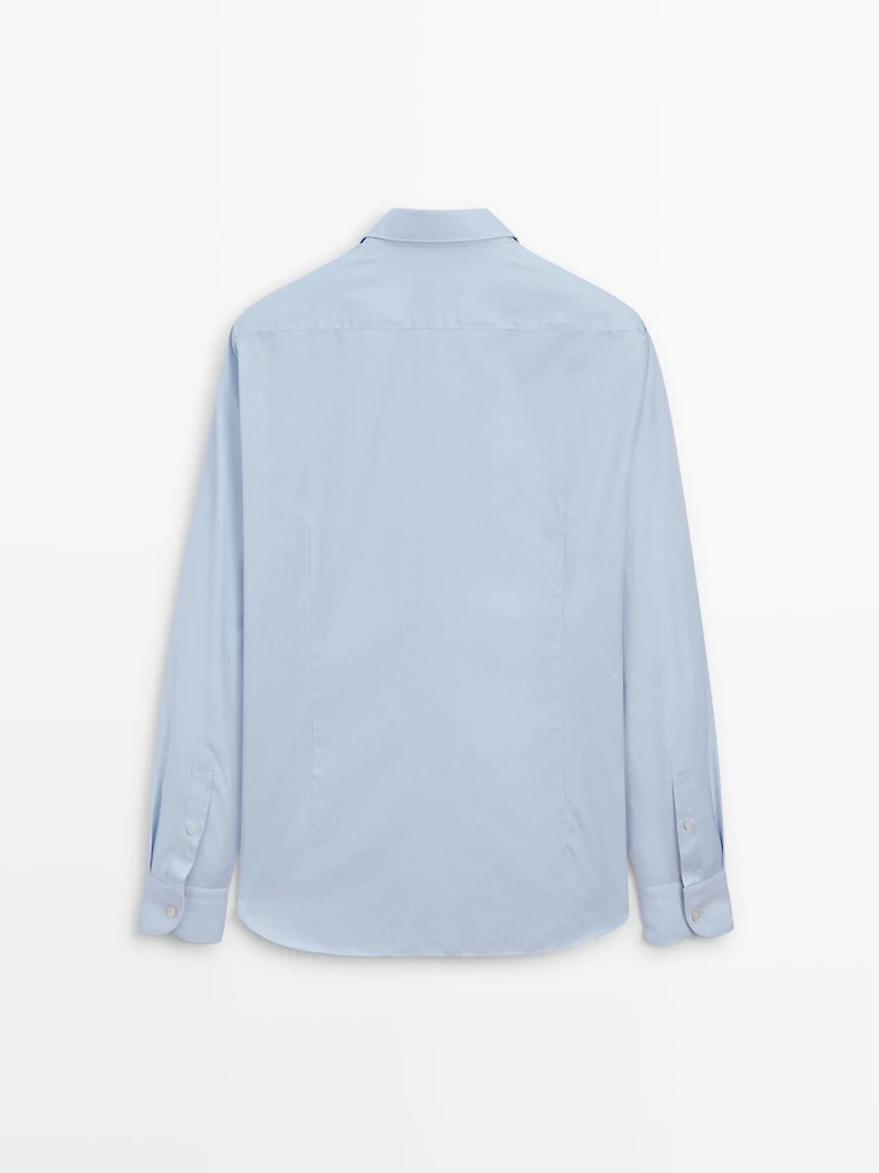 Slim fit micro-checked 100% cotton shirt