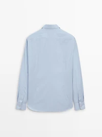 Slim fit micro-checked 100% cotton shirt