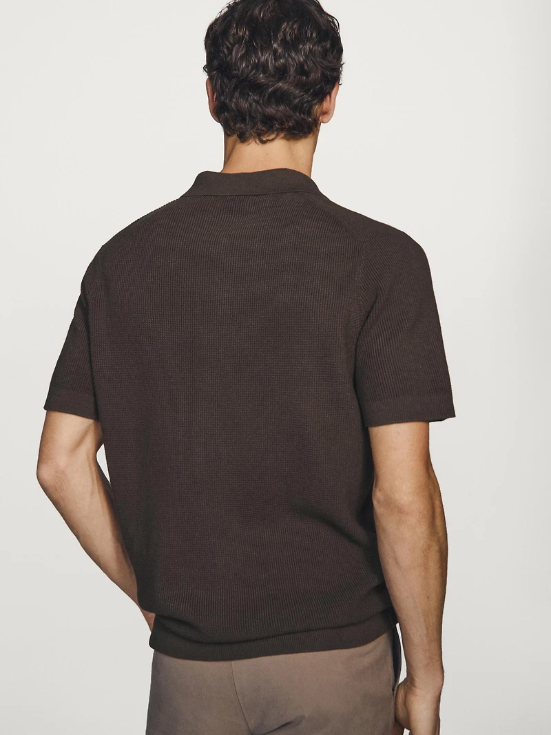Textured cotton knit polo shirt