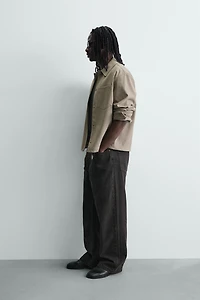 RELAXED FIT FAUX SUEDE OVERSHIRT
