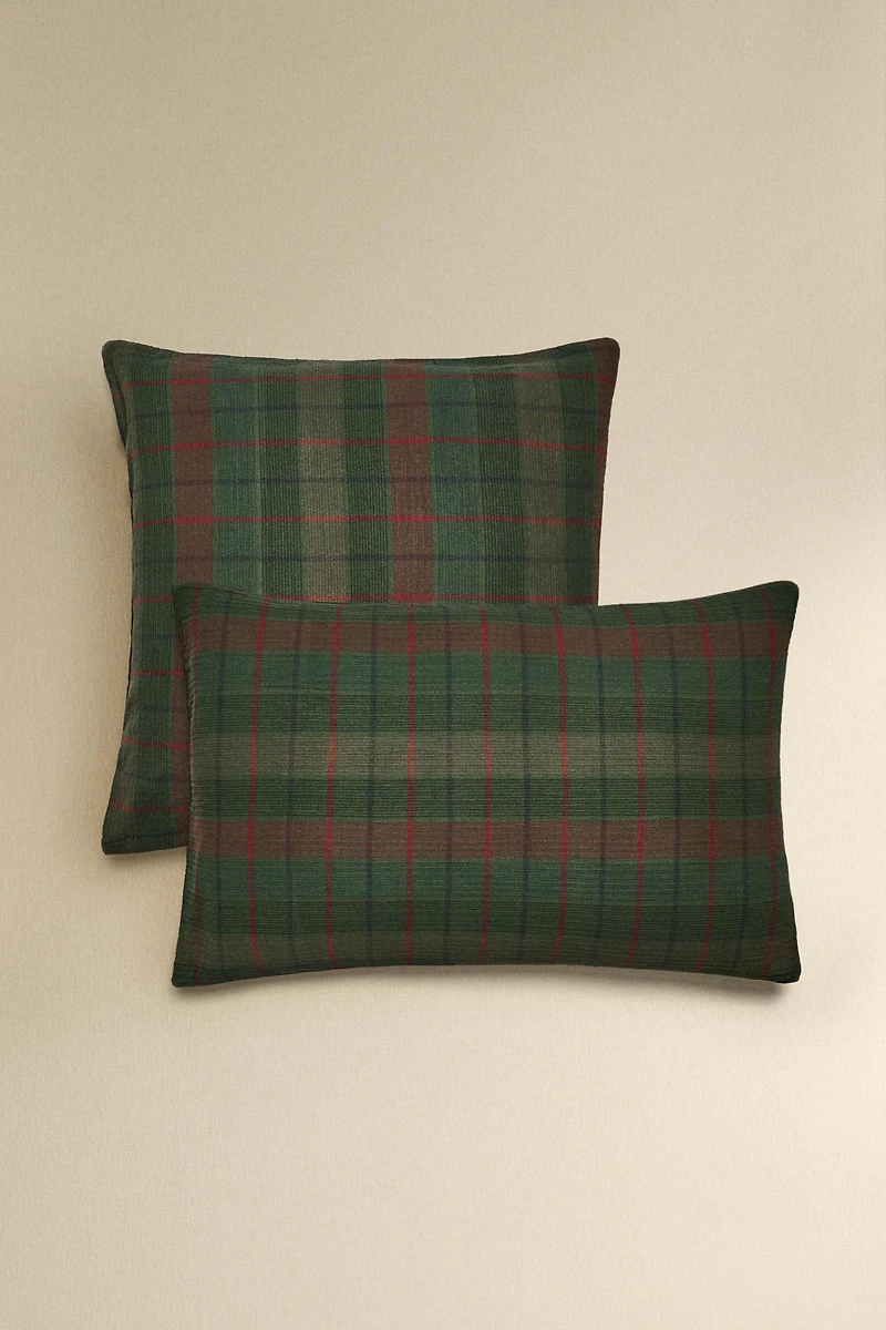 CHRISTMAS TARTAN CHECK COTTON PILLOWCASE