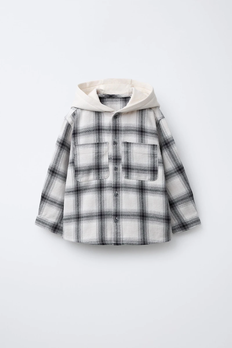 PLAID PRINT HOODIE SHIRT